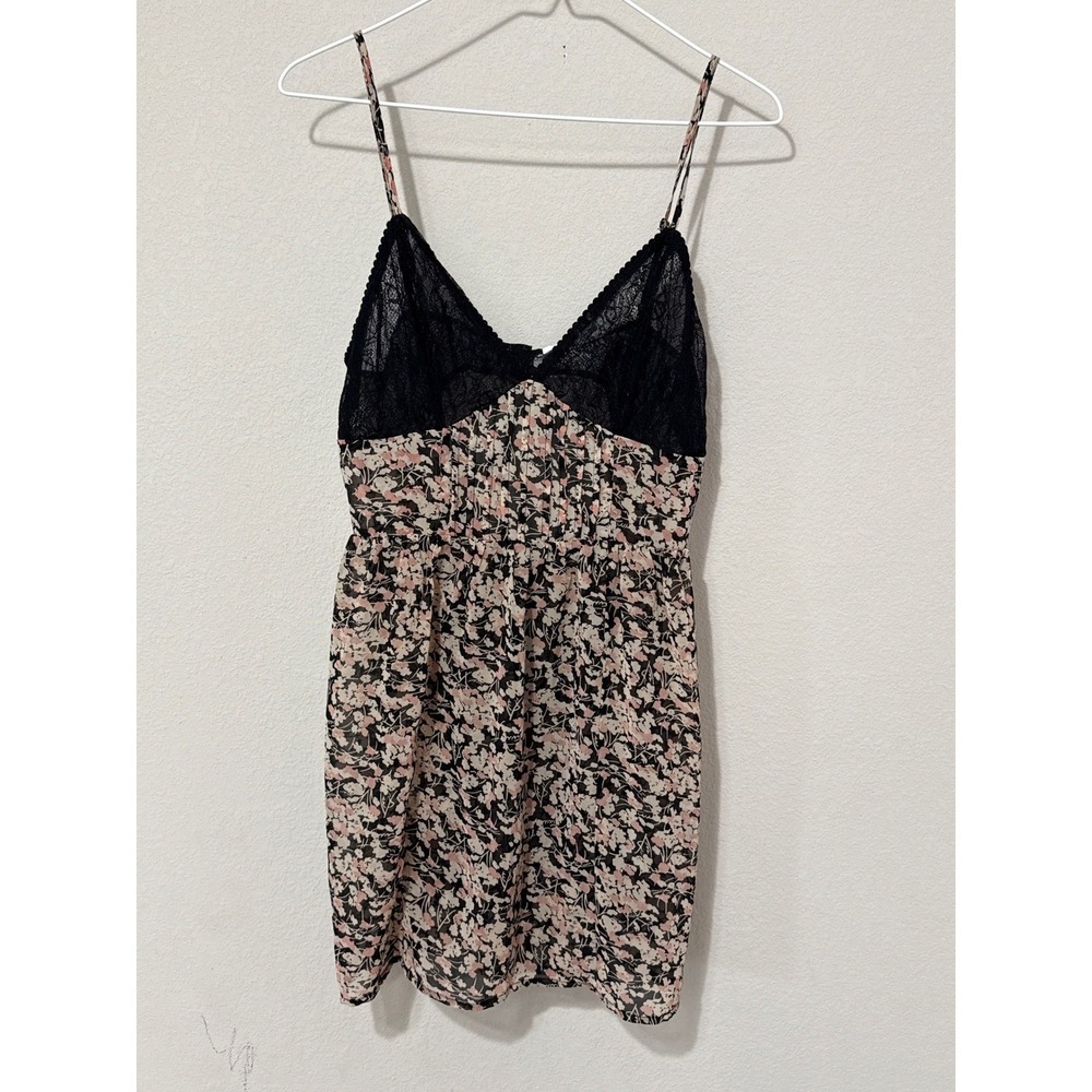 Kimchi Blue Mini Dress Womens Medium Black Floral Lace‎ Trim Chiffon Boho Summer
